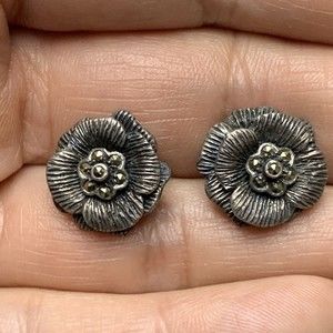 Rose Sparkly 925 Sterling Silver Studs Earrings Thailand Love Victorian Read!